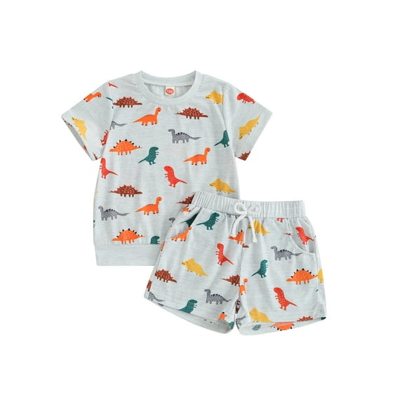 Bslissey Little Boys Casual Shorts Sets 1T 2T 3T 4T 5T 6T Dinosaur Print Short Sleeve T-shirt Tops with Drawstring Shorts 2Pcs Outfits Toddler Kids Cute Summer Clothes