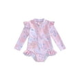 thumbnail image 1 of Bslissey Little Girls One-Piece Swimsuit Floral Print Long Sleeve Ruffle Romper Swimwear Toddler Crew Neck Zipper Bathing Suit 9M-5T Kids Summer Casual Beach Wear, 1 of 9