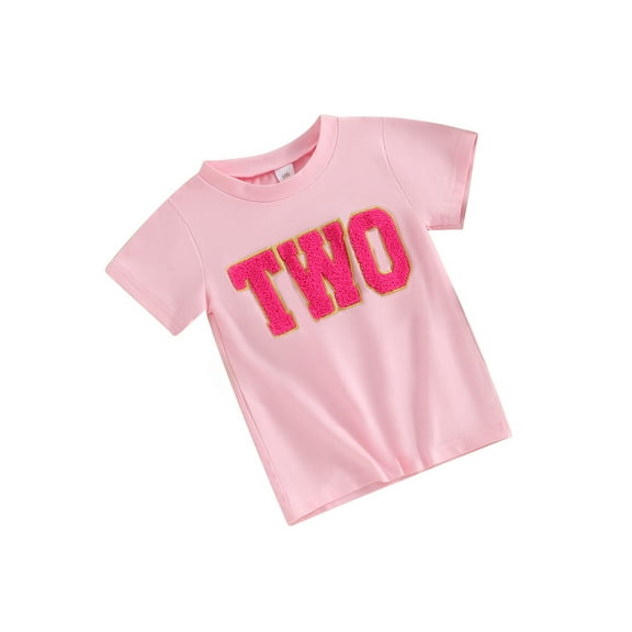 Bslissey Little Girls Short Sleeve T-shirt Crew Neck Letter Embroidery Pullovers Toddler Casual Pink Tops 1T 2T 3T 4T 5T 6T Kids Summer Clothes for Daily Birthday
