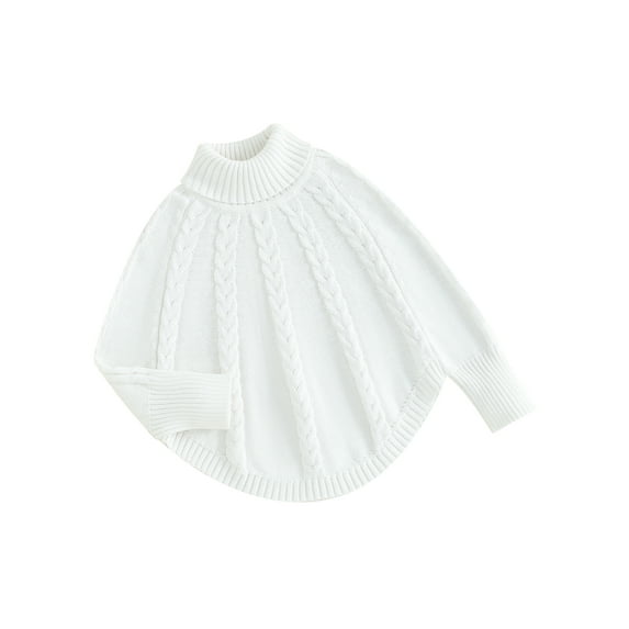 Bslissey Little Girls Solid Color Sweater Poncho Long Sleeve Turtleneck Knitted Pullovers Cape Toddler Kids Casual Warm Knitwear Tops 12M 18M 24M 3T 4T 5T 6T