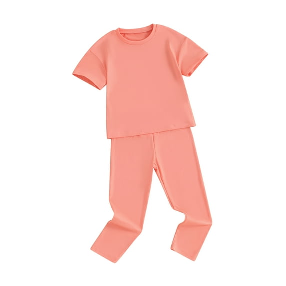 Bslissey Little Girls Summer Clothes Crew Neck T-shirt Short Sleeve Tops + Elastic Band Long Pants Sets 3T 4T 5T 6T 7T 8T Toddler Kids Casual Solid Color 2Pcs Outfits