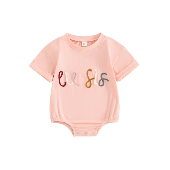 Bslissey Newborn Baby Girls Summer Romper Short Sleeve Letter Embroidery Jumpsuit 3M 6M 12M 18M 24M Infant Toddler Crew Neck T-shirt Bodysuit for Casual Daily