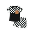 thumbnail image 1 of Bslissey Toddler Baby Boy Summer Clothes Checkerboard Print Short Sleeve T-Shirt + Elastic Waist Shorts 2Pcs Casual Outfits Infant Short Pants Set 6M 12M 18M 24M 3T 4T, 1 of 9