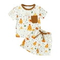 thumbnail image 1 of Bslissey Toddler Baby Boys 2Pcs Summer Outfits Cute Chick Print Short Sleeve T-shirt + Elastic Waist Shorts 3M-3T Infant Casual Shorts Sets for Daily Vacation, 1 of 9