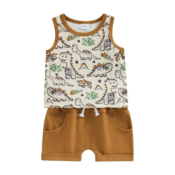 Bslissey Toddler Baby Boys 2Pcs Summer Outfits Sleeveless Dinosaur Print Tank Tops with Elastic Waist Shorts 3M-3T Infant Casual Vacation Shorts Sets