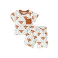 thumbnail image 1 of Bslissey Toddler Baby Boys 2Pcs Western Clothes Cow Print Short Sleeve T-shirt + Elastic Waist Shorts 6M 12M 18M 24M 3T Infant Casual Summer Shorts Sets, 1 of 9