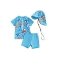 thumbnail image 1 of Bslissey Toddler Baby Boys 3Pcs Rash Guard Swimsuit Sets Short Sleeve Cute Print Zipper Tops + Shorts + Hat 6M 12M 18M 24M 3T Infant Casual Summer Bathing Suits, 1 of 9