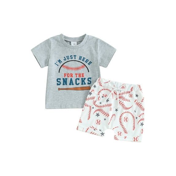 Bslissey Toddler Baby Boys Casual 2Pcs Outfits Short Sleeve Letter Print T-shirt Tops + Baseball Print Shorts Sets 3M 6M 12M 18M 24M 3T Infant Summer Daily Clothes