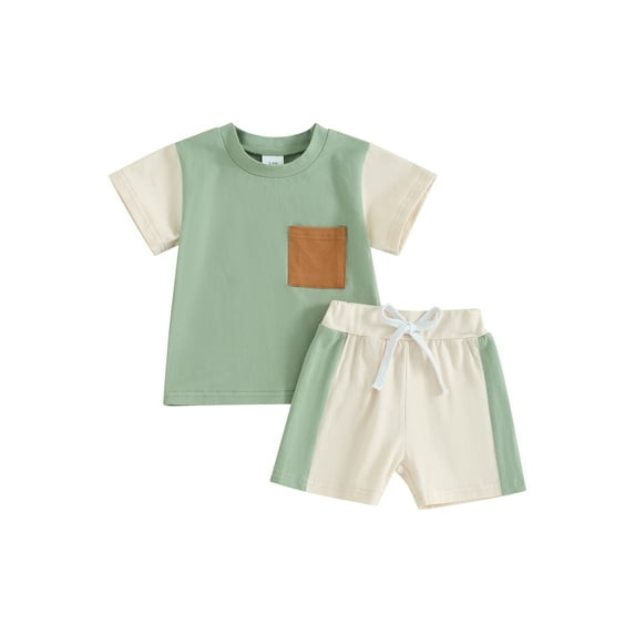Bslissey Toddler Baby Boys Casual Shorts Sets 3M-3T Contrast Color Short Sleeve Pocket T-Shirt + Elastic Waist Shorts 2Pcs Outfits Infant Summer Daily Clothes