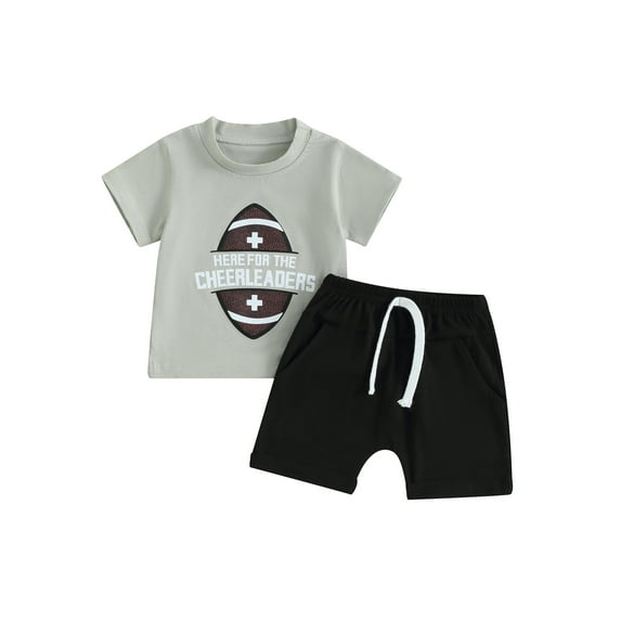 Bslissey Toddler Baby Boys Casual Shorts Sets Short Sleeve Football Letter Print T-shirt + Solid Color Shorts 2Pcs 6M 12M 18M 24M 3T Infant Summer Daily Outfits