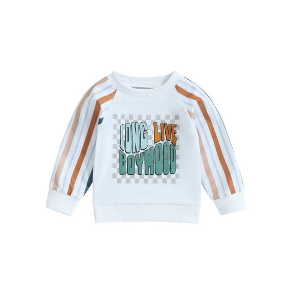 Bslissey Toddler Baby Boys Casual Sweatshirt Stripe Long Sleeve Letter Print Pullover Tops Infant Crew Neck Loose Hoodie Spring Fall Daily Clothes 6M 12M 18M 24M 3T