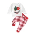 thumbnail image 1 of Bslissey Toddler Baby Boys Christmas 2Pcs Outfits Long Sleeve Tree Letter Print Sweatshirt + Checkerboard Long Pants 3M-3T Infant Casual Daily Clothes, 1 of 9
