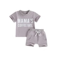thumbnail image 1 of Bslissey Toddler Baby Boys Girls 2Pcs Summer Outfits Short Sleeve Letter Print T-shirt Tops + Solid Color Rolled Shorts 6M 12M 18M 24M 3T Infant Casual Shorts Sets, 1 of 9