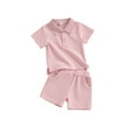 thumbnail image 1 of Bslissey Toddler Baby Boys Girls Casual Shorts Set Short Sleeve Turn-down Collar T-shirt + Elastic Waist Shorts 6M 12M 18M 24M 3T Infant Summer 2Pcs Solid Color Outfits, 1 of 8