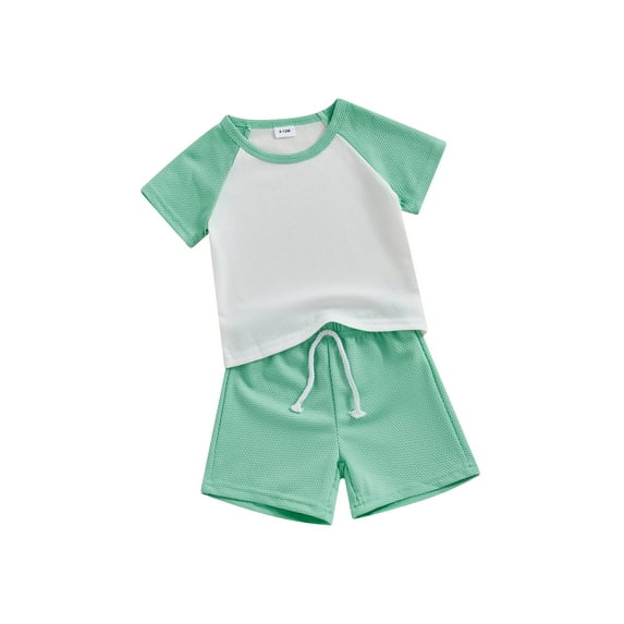Bslissey Toddler Baby Boys Girls Shorts Sets Contrast Color Short Sleeve T-shirt Tops with Solid Color Shorts 2Pcs Outfits 9M-4T Kids Casual Summer Clothes