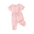 thumbnail image 1 of Bslissey Toddler Baby Boys Girls Solid Color Jumpsuits Short Sleeve Elastic Waist Rompers Infant Summer Crew Neck Bodysuit for Casual Daily 3M 6M 12M 18M 24M 3T, 1 of 9