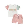 thumbnail image 1 of Bslissey Toddler Baby Boys Girls Summer 2Pcs Clothes 3M 6M 12M 18M 24M 3T Short Sleeve Letter Embroidery T-shirt + Rolled Shorts Outfits Infant Casual Short Pants Sets, 1 of 9