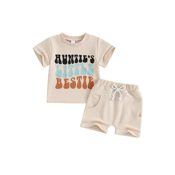 Bslissey Toddler Baby Boys Girls Summer 2Pcs Outfits Short Sleeve Letter Print T-shirt Tops with Solid Color Shorts 6M 12M 18M 24M 3T Infant Casual Shorts Sets