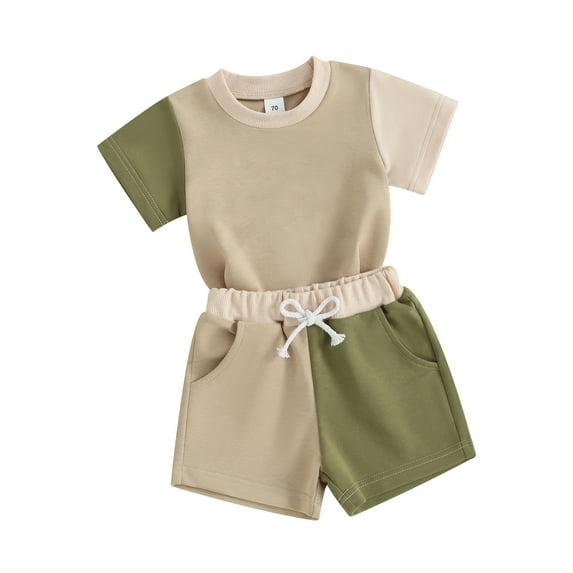 Bslissey Toddler Baby Boys Girls Summer Shorts Sets Contrast Color Short Sleeve T-shirt + Elastic Waist Shorts 2Pcs Outfits Infant Casual Daily Clothes 6M 12M 18M 24M 3T