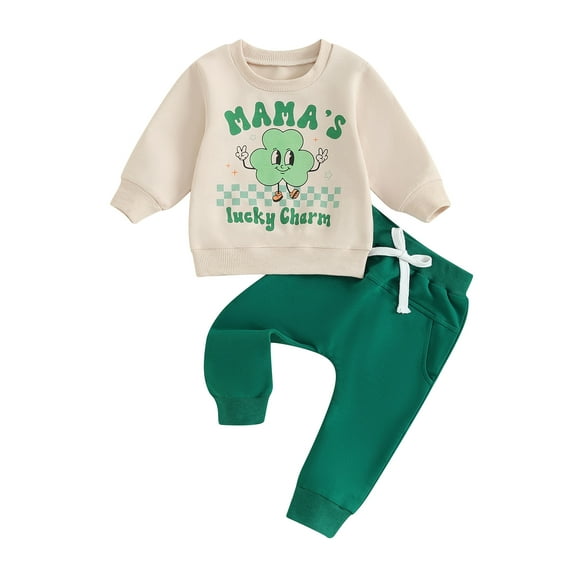 Bslissey Toddler Baby Boys Ireland Festival Outfits Long Sleeve Shamrock Letter Print Sweatshirt Elastic Waist Pants 6M 12M 18M 24M 3T Infant Casual Long Pants Set