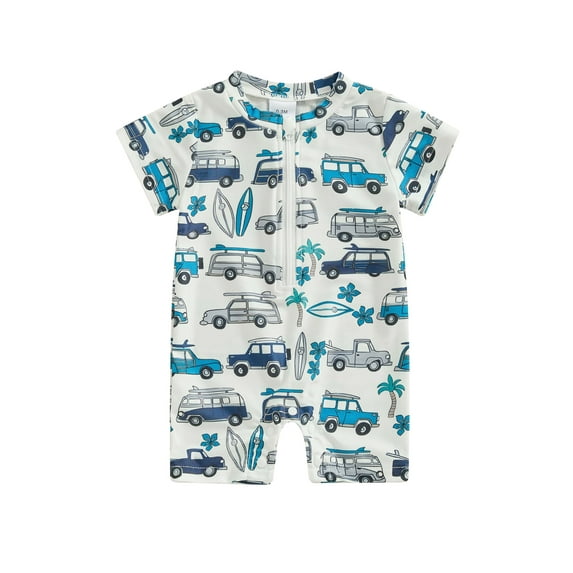Bslissey Toddler Baby Boys One Piece Swimsuit Whale Print Short Sleeve Swimwear Jumpsuit Infant Casual Zipper Rash Guard Bathing Suit Summer Beach Wear 0-4 Years