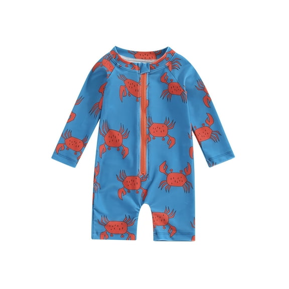 Bslissey Toddler Baby Boys One Piece Swimwear Cute Animal Print Long Sleeve Zipper Jumpsuit Bathing Suit Infant Crew Neck Rash Guard Swimsuit for Beach Wear 3M-3T