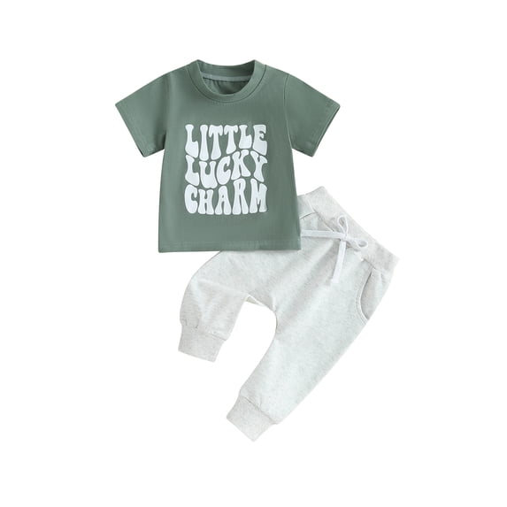 Bslissey Toddler Baby Boys Pants Set Short Sleeve Letter Print T-shirts + Elastic Trousers 2Pcs Outfits Infant Casual Clothes for Ireland Festivals 6M 12M 18M 24M 3T