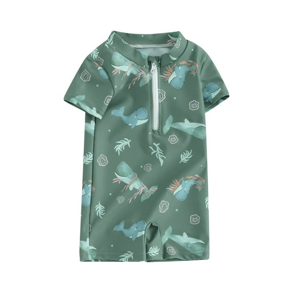 Bslissey Toddler Baby Boys Rash Guard Swimsuit Cartoon Print Short Sleeve Zipper Jumpsuit Swimwear Infant Casual Summer Bathing Suit for Beach Wear 3M 6M 12M 2T 3T