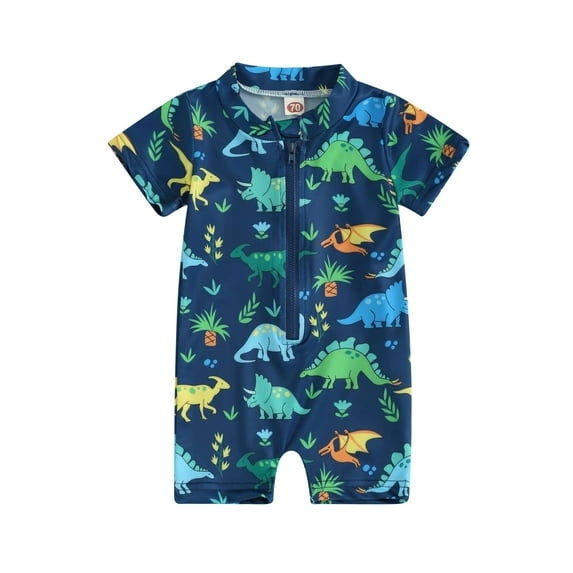 Bslissey Toddler Baby Boys Rash Guard Swimsuit Cute Print Short Sleeve Zipper Bathing Suit Infant Crew Neck One Piece Swimwear Summer Beach Wear 3M 6M 12M 18M 24M 3T