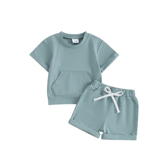 Bslissey Toddler Baby Boys Shorts Set 6M 12M 18M 24M 3T Solid Color Short Sleeve Front Pocket T-shirt and Elastic Shorts 2Pcs Casual Outfits Infant Summer Daily Clothes
