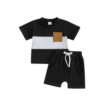 Bslissey Toddler Baby Boys Shorts Set Short Sleeve Contrast Color T-shirt   Elastic Waist Shorts 2Pcs Outfits Infant Summer Casual Daily Clothes 3M 6M 12M 18M 24M 3T