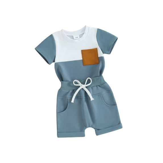 Bslissey Toddler Baby Boys Summer 2Pcs Outfits Short Sleeve Contrast Color T-shirt Tops + Elastic Waist Shorts 6M 12M 18M 24M 3T Infant Casual Shorts Sets