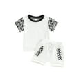 thumbnail image 1 of Bslissey Toddler Baby Boys Summer Clothes Plaid Print T-shirt Short Sleeve Tops and Elastic Waist Shorts 2Pcs Outfits 6M 12M 18M 24M 3T Infant Casual Short Pants Sets, 1 of 9
