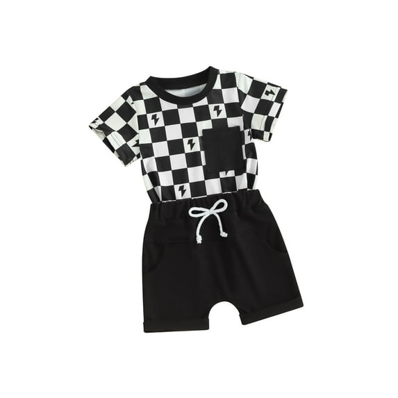 Bslissey Toddler Baby Boys Summer Shorts Sets Short Sleeve Plaid Tree Print T-shirt with Elastic Waist Shorts 3M 6M 12M 18M 24M 3T Infant Casual Daily 2Pcs Outfits