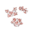 thumbnail image 1 of Bslissey Toddler Baby Girl 3Pcs Swimsuit Cute Print Fly Sleeve Tops + Elastic Ruffle Shorts + Headband 6M 9M 12M 18M 24M 3T Infant Sweet Bikini Set Summer Bathing Suits, 1 of 9