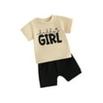 thumbnail image 1 of Bslissey Toddler Baby Girls 2Pcs Outfits Letter Print T-shirt Short Sleeve Tops + Elastic Waist Shorts Sets Infant Casual Summer Clothes 6M 12M 18M 24M 3T, 1 of 9
