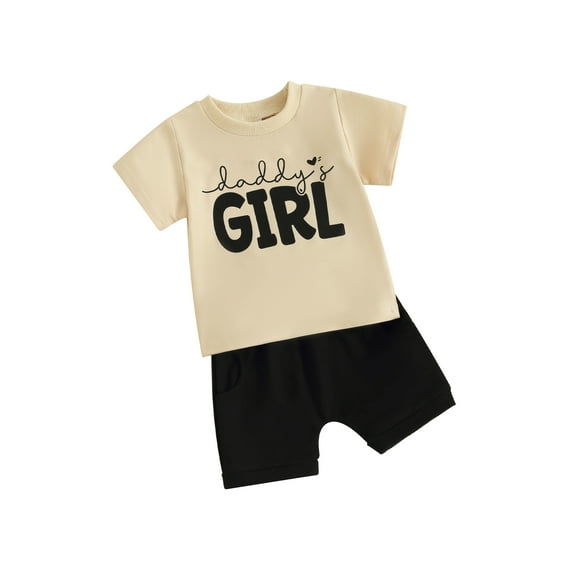 Bslissey Toddler Baby Girls 2Pcs Outfits Letter Print T-shirt Short Sleeve Tops + Elastic Waist Shorts Sets Infant Casual Summer Clothes 6M 12M 18M 24M 3T