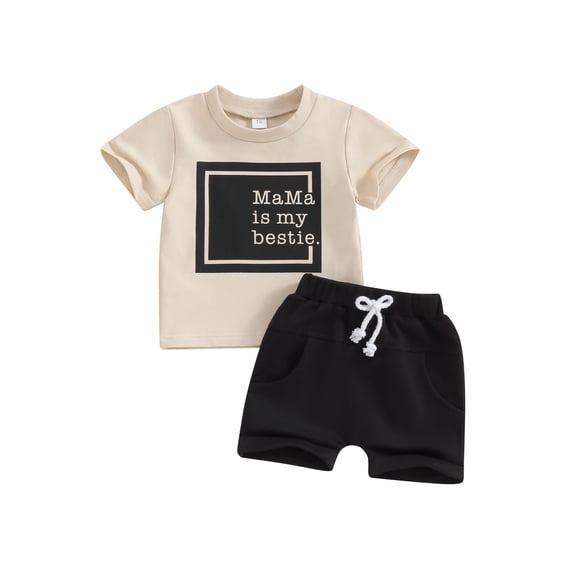 Bslissey Toddler Baby Girls 2Pcs Summer Outfits Short Sleeve Letter Print T-shirt with Elastic Shorts 6M 12M 18M 24M 3T Infant Casual Daily Shorts Sets