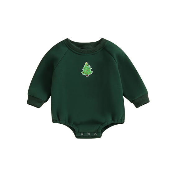 Bslissey Toddler Baby Girls Boys Christmas Fleece Lined Romper Long Sleeve Cartoon Embroidery Bodysuit Infant Casual Daily Clothes 6M 12M 24M 3T