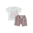thumbnail image 1 of Bslissey Toddler Baby Girls Casual Shorts Sets Short Sleeve Letter Print T-shirt Tops with Elastic Waist Shorts 6M 12M 18M 24M 3T Infant Girl Cute Summer 2Pcs Outfits, 1 of 9