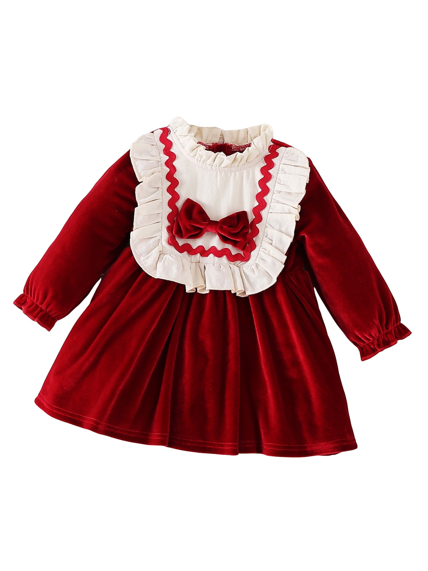 Bslissey Toddler Baby Girls Christmas Velvet Dress Long Sleeve Ruffled ...