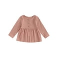 thumbnail image 1 of Bslissey Toddler Baby Girls Cotton Linen Dress Solid Color Long Sleeve Front Button A-line Dress Infant Cute Crew Neck Dress for Casual Daily 9M 12M 2T 3T, 1 of 9