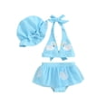 thumbnail image 1 of Bslissey Toddler Baby Girls Cute 3Pcs Bikini Swimsuit Sleeveless Halter Neck Tank Tops + Skirt Hem Shorts + Hat 9M-3T Infant Casual Summer Bathing Suits Beach Wear, 1 of 9