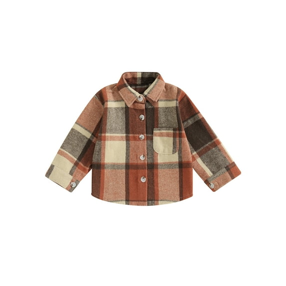 Bslissey Toddler Baby Girls Flannel Shirt Jacket Plaid Print Long Sleeve Button Lapel Cardigan Coat Infant Casual Outerwear 6M 12M 18M 24M 3T 4T Kids Daily Clothes