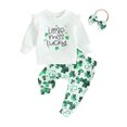 thumbnail image 1 of Bslissey Toddler Baby Girls Ireland Festival Outfits Long Sleeve Letter Print Sweatshirt + Shamrock Print Pants + Headband 3Pcs Cute Clothes Set for Infant 0-3 Years, 1 of 9