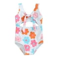 thumbnail image 1 of Bslissey Toddler Baby Girls One Piece Swimsuit Floral Print Sleeveless Knotted Cutout Romper Swimwear 6M 9M 12M 18M 24M 3T Infant Casual Summer Bathing Suits Beachwear, 1 of 8