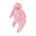 thumbnail image 1 of Bslissey Toddler Baby Girls Pants Set Solid Color Long Sleeve Quilted Hooded Hoodie + Long Pants 6M 12M 2T 3T 4T 5T Kids Casual Tracksuit 2Pcs Outfits, 1 of 8