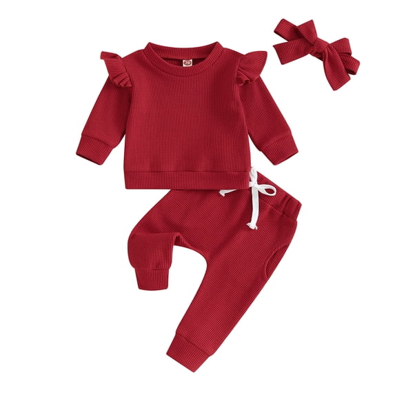 Bslissey Toddler Baby Girls Pants Set Solid Color Long Sleeve Sweatshirt + Elastic Waist Pants + Bow Headband 6M 12M 18M 24M 3T Infant Fall Casual Daily Clothes