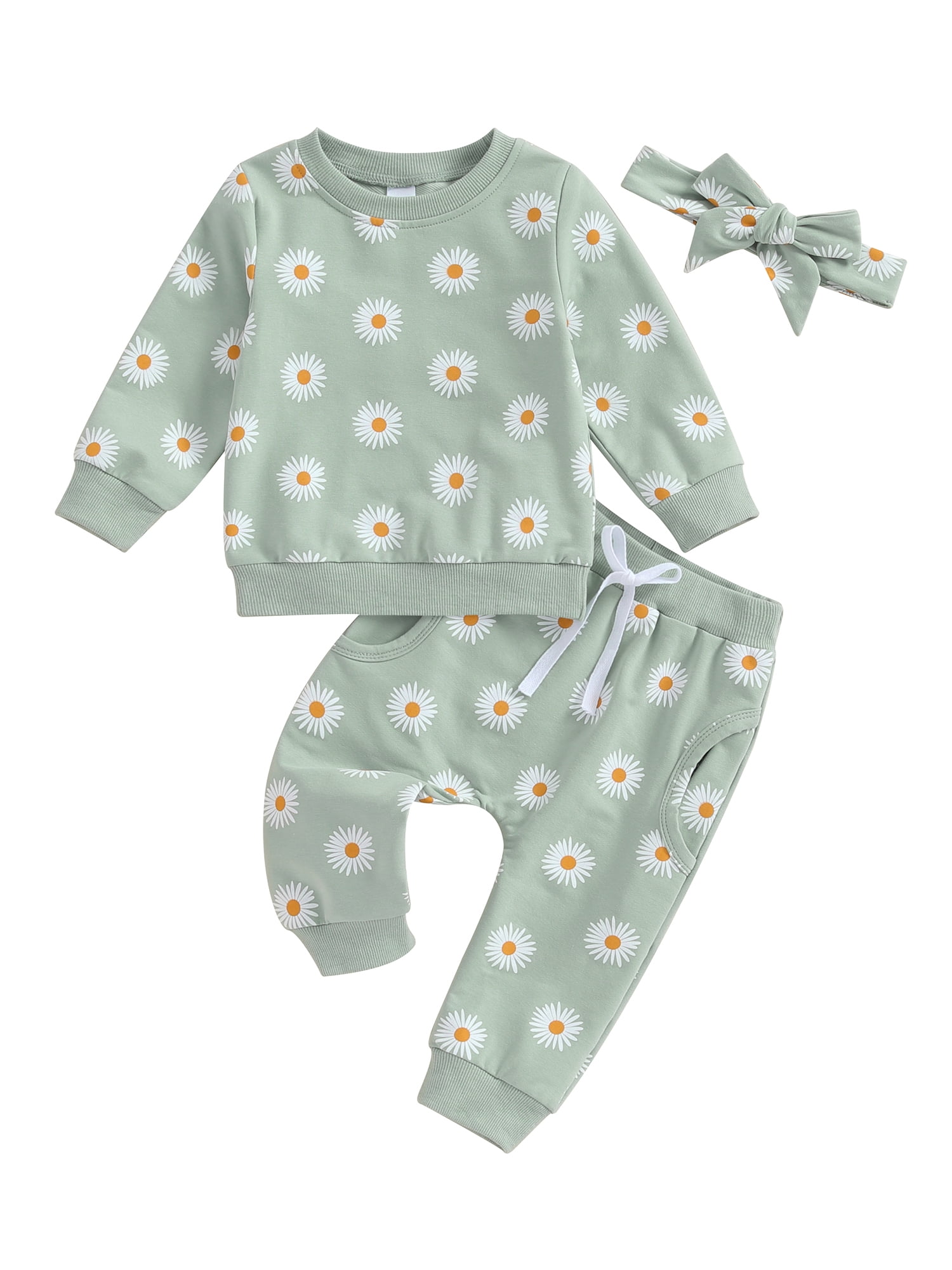 Bslissey Toddler Baby Girls Pants Sets Daisy Print Long Sleeve
