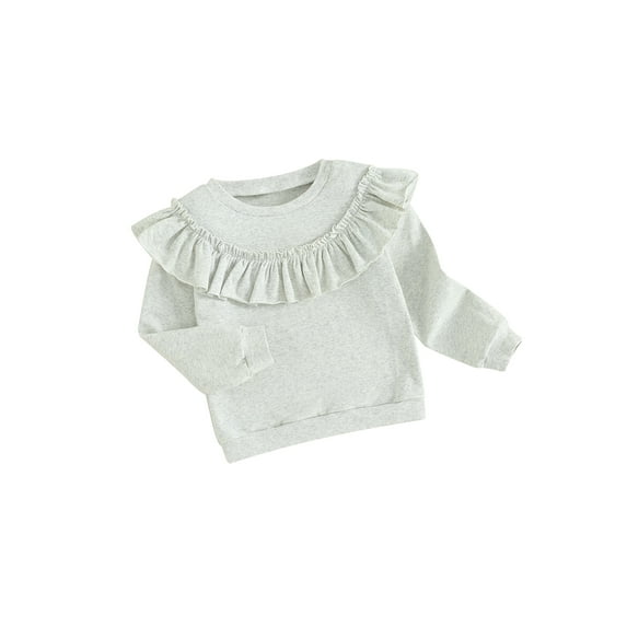 Bslissey Toddler Baby Girls Ruffle Sweatshirts Solid Color Crew Neck Hoodie Infant Long Sleeve Loose Pullovers Tops 9M 12M 18M 24M 3T 4T Kids Spring Fall Casual Clothes
